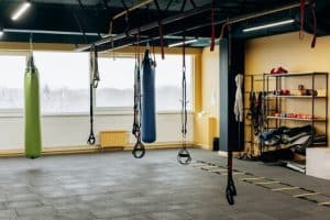 Interior of a gym with rubber floors: how to clean gym floors