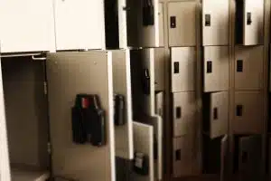 empty lockers in a lockeroom